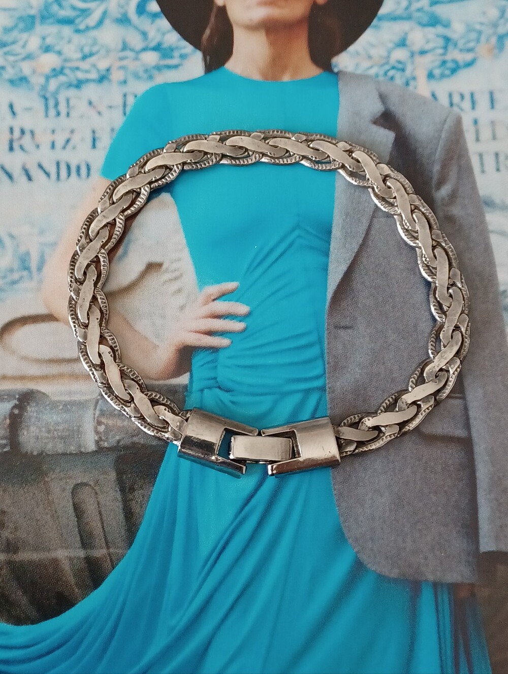 Vintage Stamped 925 Textured Woven Link Silver Bracelet 💫
